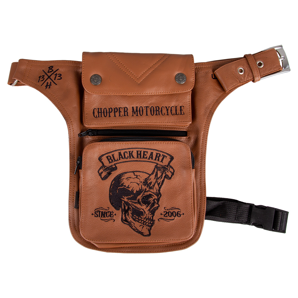 W-TEC Black Heart Devil Skull Brown Leather