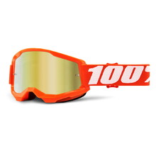 Motokrosové okuliare 100% Strata 2 Mirror - Orange oranžová, zrkadlové zlaté plexi