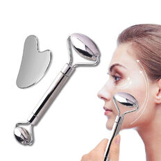 Masážna kovová súprava Face roller a Gua Sha inSPORTline Comesta Set