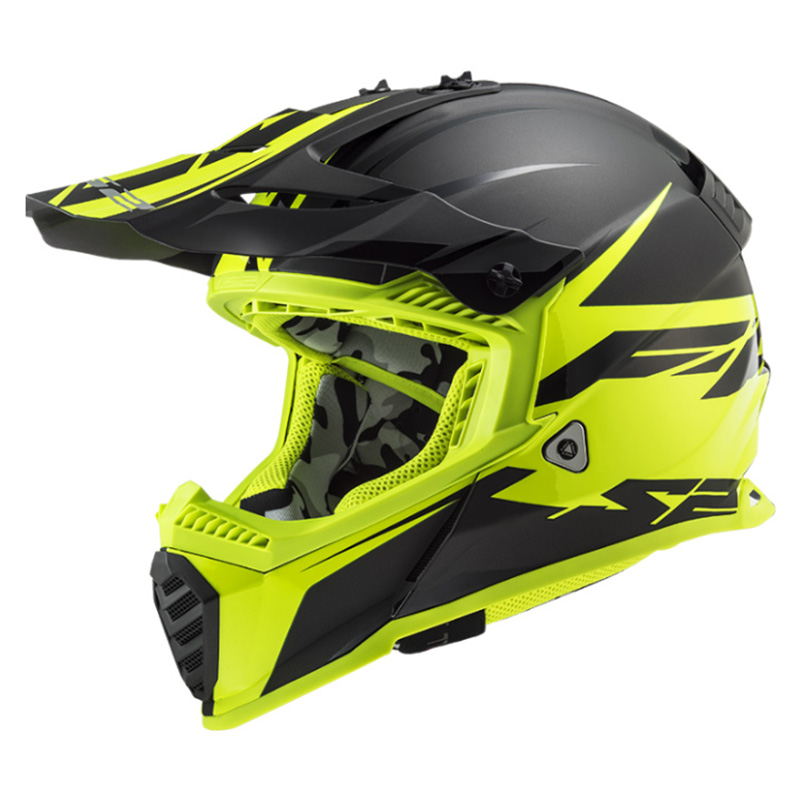 Moto prilba LS2 MX437 Fast Evo Roar Matt Black H-V Yellow - 3XL (65-66)