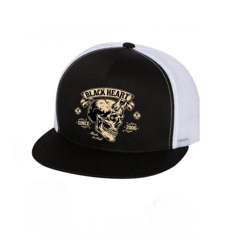 BLACK HEART Devil Skull Trucker biela