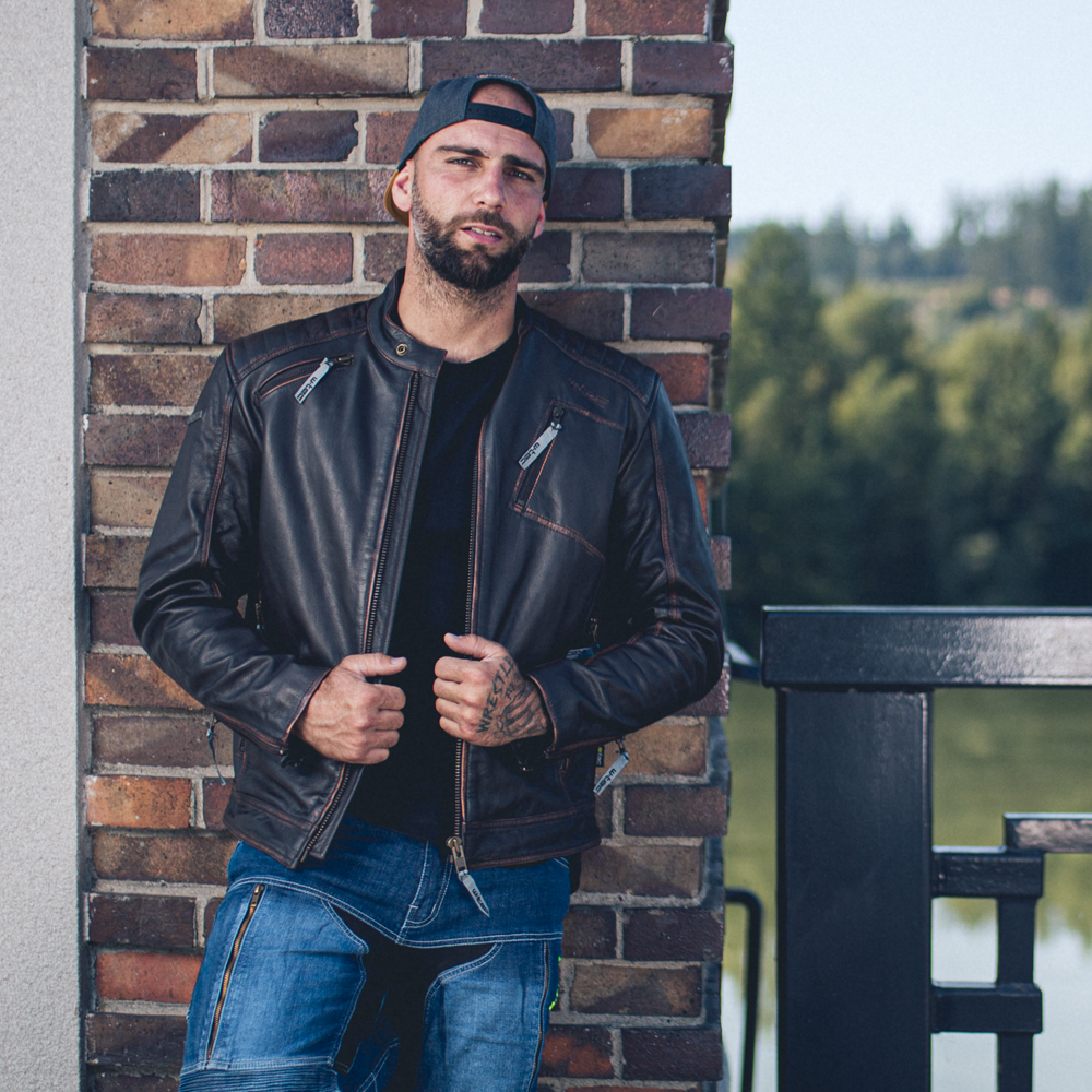 Kožená moto bunda W-TEC Embracer - Veľkosť: 5XL | Farba: Hnedá · záber 11