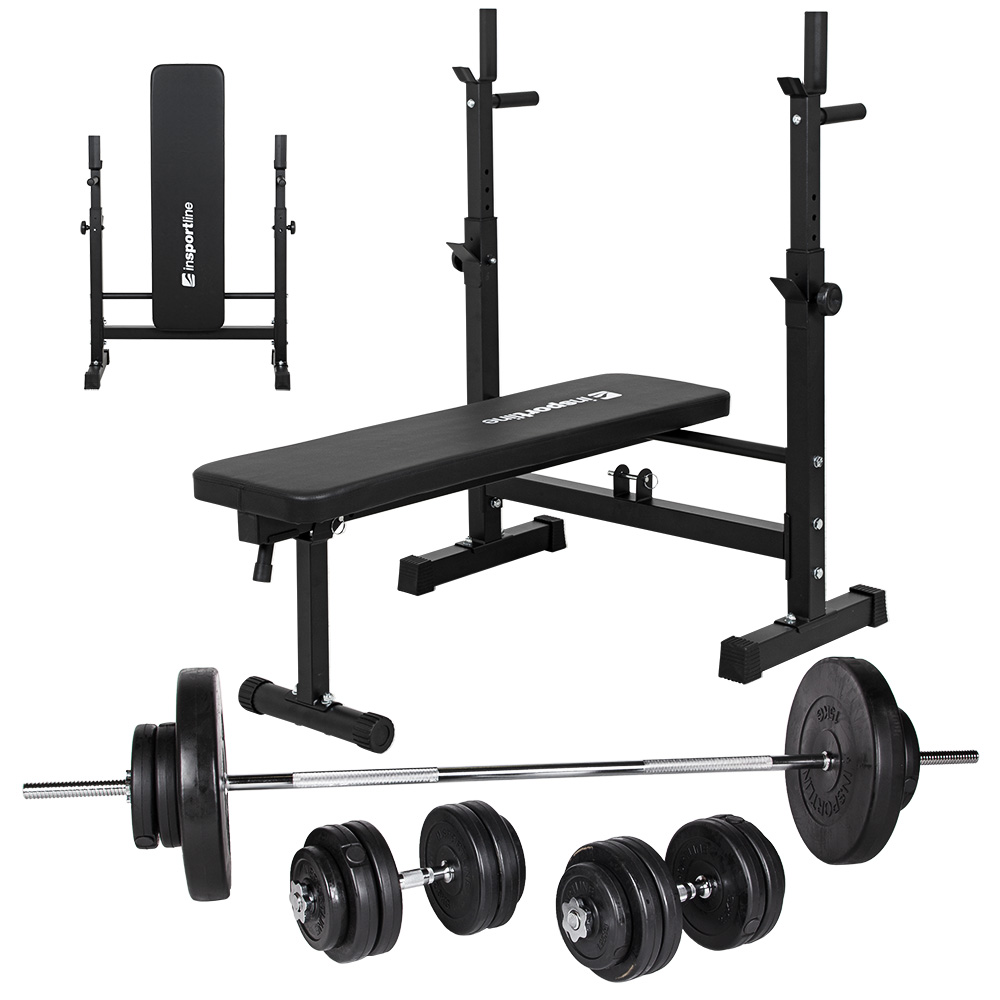 Nakladací činkový set s lavicou inSPORTline CEM 180+40 cm/30 mm 75kg