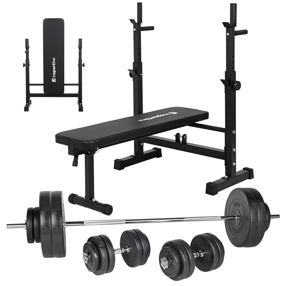 Nakladací činkový set s lavicou inSPORTline CEM 180+40 cm/30 mm 105kg