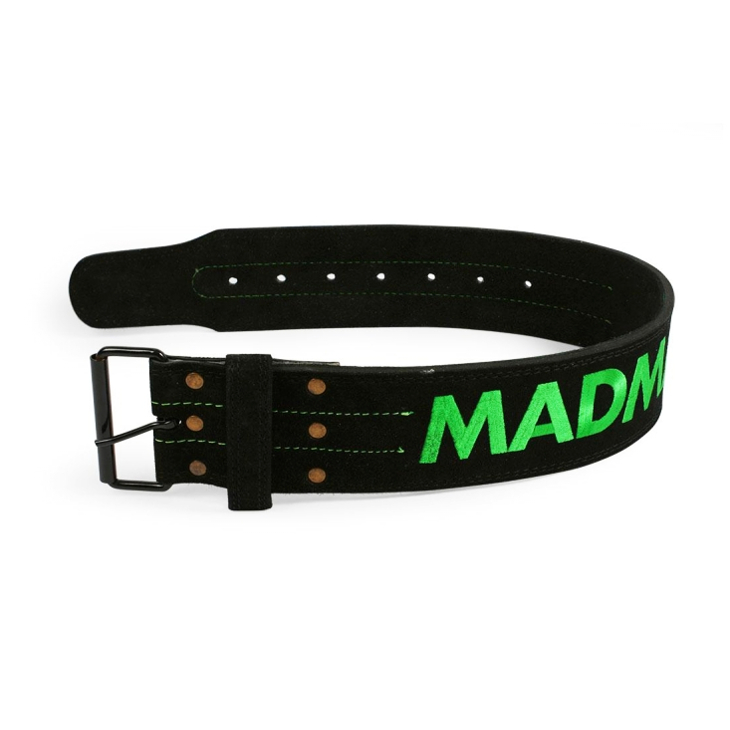 Fitness opasok kožený s karabínou MadMax Suede Prong MFB301 čierno-zelená - S