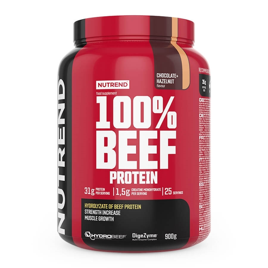 Hoväzia bielkovina Nutrend 100% Beef Protein 900g čokoláda+lieskový orech