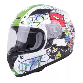 Detská integrálna prilba W-TEC FS-815G Tagger Green - bielo-zelená s grafikou - bielo-zelená s grafikou