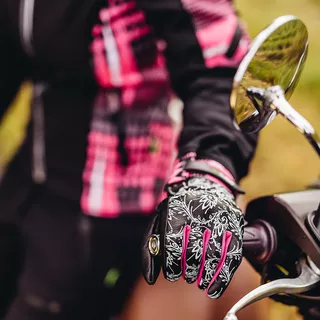 Dámske kožené moto rukavice W-TEC Malvenda - čierna s ružovou grafikou