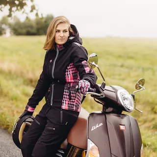Dámske kožené moto rukavice W-TEC Malvenda - čierna s ružovou grafikou