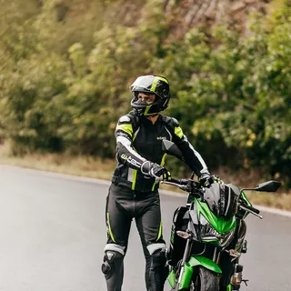 Pánske kožené moto nohavice W-TEC Vector - čierna-fluo
