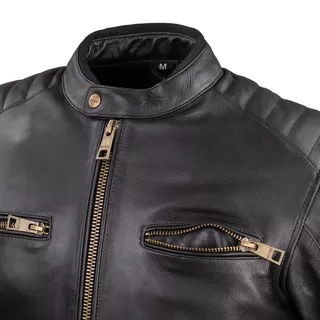 Pánska kožená moto bunda W-TEC Stripe - 2.akosť - čierna s béžovými pruhmi