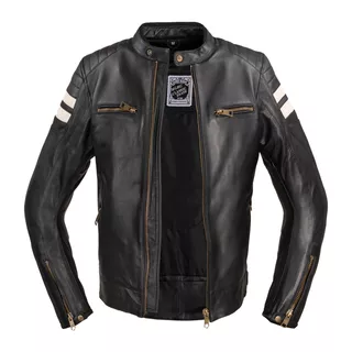 Pánska kožená moto bunda W-TEC Stripe - 2.akosť - čierna s béžovými pruhmi