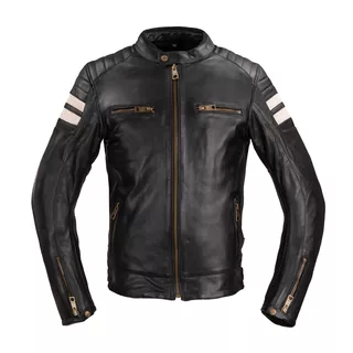 Pánska kožená moto bunda W-TEC Stripe - 2.akosť - čierna s béžovými pruhmi