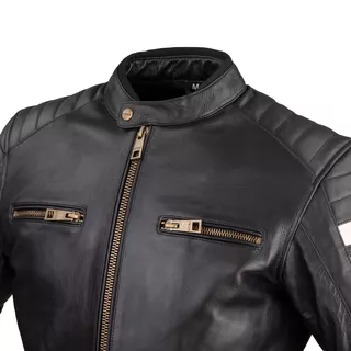 Pánska kožená moto bunda W-TEC Stripe - 2.akosť - čierna s béžovými pruhmi