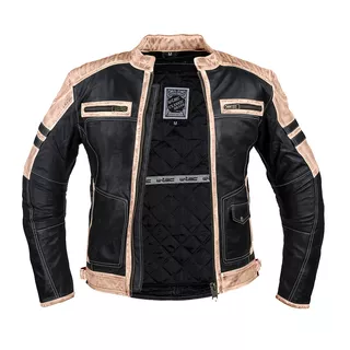 Pánska kožená bunda W-TEC Esbiker - čierna s béžovými pruhmi
