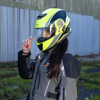 Výklopná prilba W-TEC Banelmeda - 2.akosť - šedo-čierno-fluo žltá
