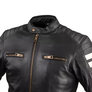 Pánska kožená moto bunda W-TEC Stripe - 2.akosť - čierna s béžovými pruhmi