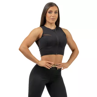 Dámsky crop top s vysokou podporou Nebbia INTENSE Mesh 842 - Black - Black/Gold