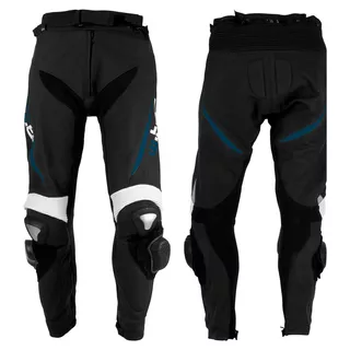 Pánske kožené moto nohavice W-TEC Vector - čierna-fluo - čierno-modrá