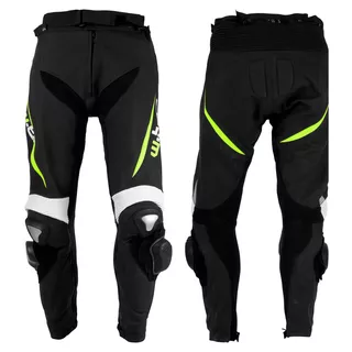 Pánske kožené moto nohavice W-TEC Vector - čierna-fluo - čierna-fluo