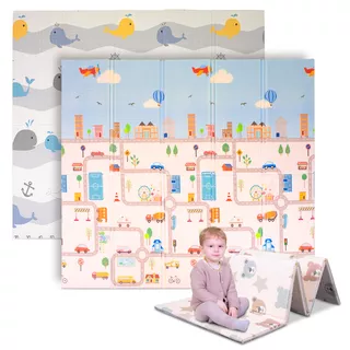 Skladacia detská podložka inSPORTline Michlino 180x200x1,2 cm - Kráľovské safari - Rozkošné veľryby