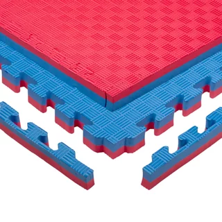 Puzzle tatami podložka inSPORTline Malmeida 100x100x4 cm - šedo-čierna, steblový vzor - červeno-modrá, vzor 5 prúžkov