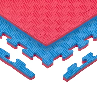 Puzzle tatami podložka inSPORTline Sazegul 100x100x2 cm - mocha mousse-čierna, vzor 5 prúžkov - červeno-modrá, vzor 5 prúžkov