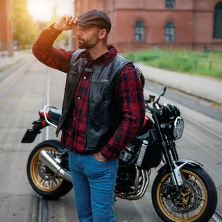 Kožená moto vesta W-TEC Trabacho - čierna