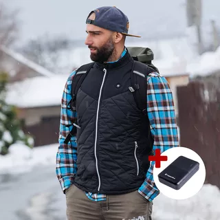 Pánska vyhrievaná vesta inSPORTline WARMhim s 10 000 mAh powerbankou - čierna