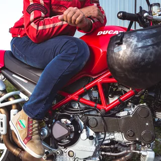 Moto topánky W-TEC SmokinJoe - 2.akosť - béžová s červeným pruhom