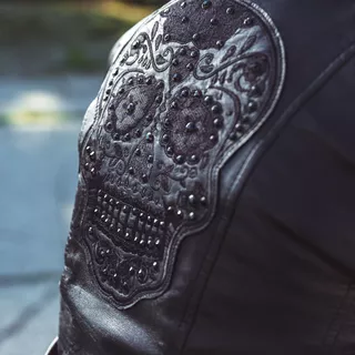 Dámska kožená bunda W-TEC Strass - 2.akosť - čierna s kamienkami