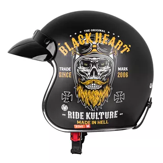 Moto prilba W-TEC Black Heart Kustom - Skull, čierna lesk