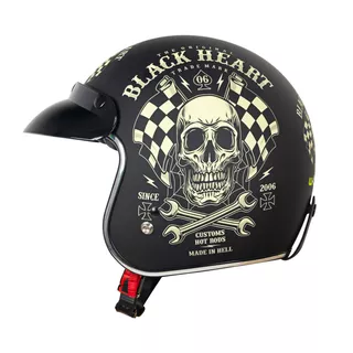 Moto prilba W-TEC Black Heart Kustom - Skull, čierna lesk