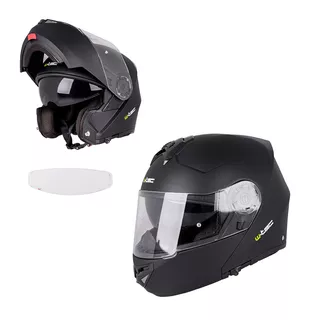 Výklopná moto prilba W-TEC Vexamo PP s Pinlockom - čierno-zelená - matne čierna