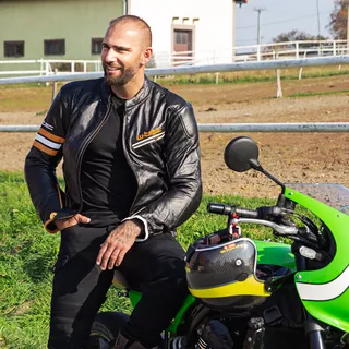 Kožená moto bunda W-TEC Brenerro - Black-Orange-White
