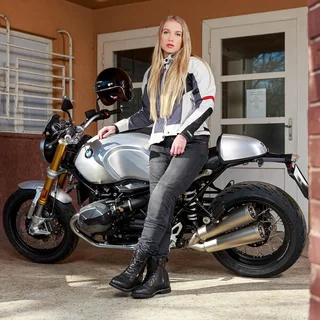 Dámska letná moto bunda W-TEC Lucina - šedá-krémovo biela