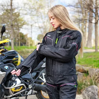 Dámska moto bunda W-TEC Progair Lady - 2. akosť - čierno-ružová