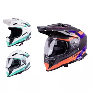 Moto prilba W-TEC V331 - čierno-modro-oranžová