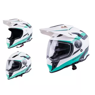 Moto prilba W-TEC V331 - čierno-modro-oranžová - biela