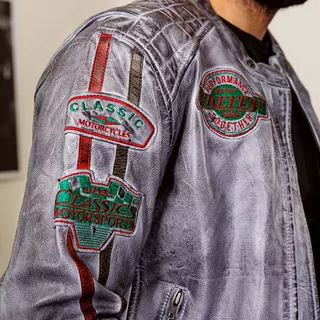 Pánska kožená moto bunda W-TEC Sheawen Waxed Grey - šedá