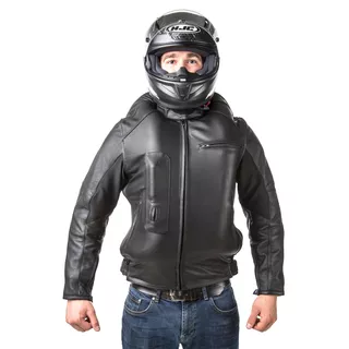 Airbagová bunda Helite Roadster čierna kožená, mechanická s trhačkou - 2. akosť - čierna