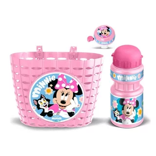 Cyklistická súprava Minnie (košík, fľaša, zvonček) - ružová