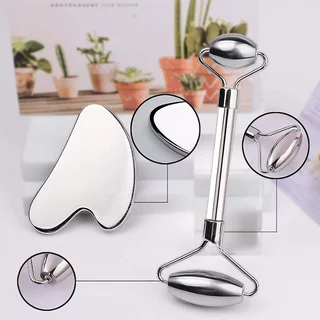 Masážna kovová súprava Face roller a Gua Sha inSPORTline Comesta Set