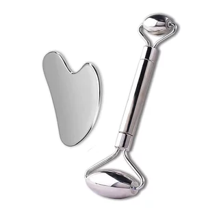 Masážna kovová súprava Face roller a Gua Sha inSPORTline Comesta Set
