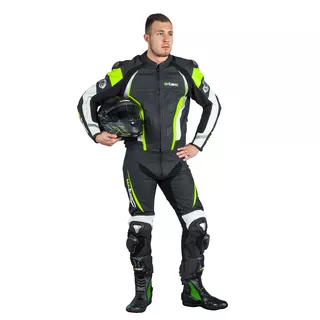 Pánska kožená moto bunda W-TEC Velocity - čierna-fluo