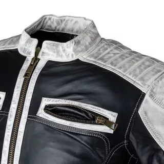 Pánska kožená bunda W-TEC Esbiker - čierna s béžovými pruhmi