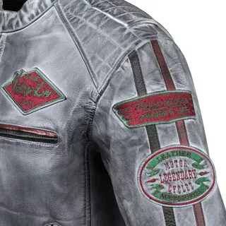 Pánska kožená moto bunda W-TEC Sheawen Waxed Grey - šedá