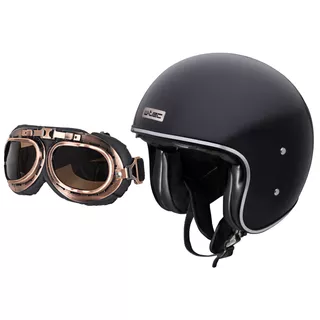 Moto prilba W-TEC Angeric Gloss Black s okuliarmi Steamrust - Gloss Black - Gloss Black