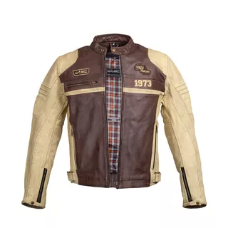 Pánska kožená moto bunda W-TEC Retro - čierno-hnedo-béžová