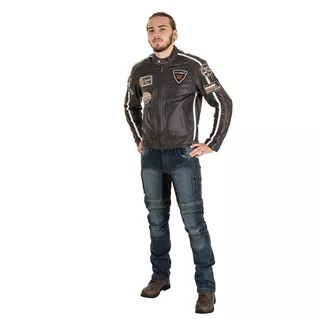Pánska kožená moto bunda W-TEC Antique Cracker - hnedo-šedá